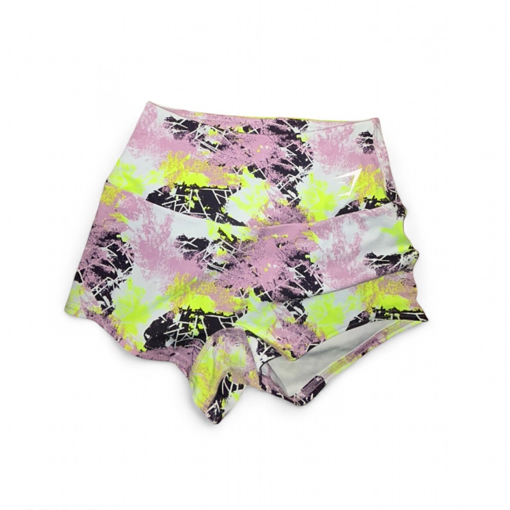 Gymshark Women's Athletic Shorts - Pink and Yellow Print